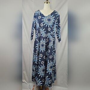 Ashro‎ Blue Star Pattern Dress Plus Size 18W Church Summer Vacation